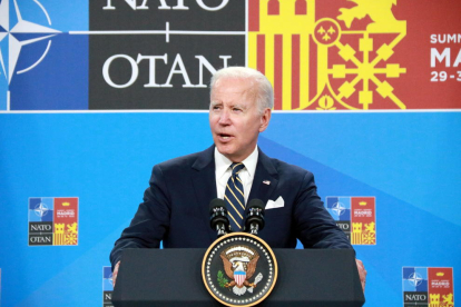 El presidente de los EE.UU., Joe Biden, en rueda de prensa en la cumbre de la OTAN.
