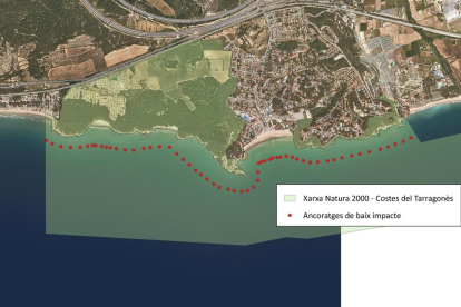 Imagen gráfica de las boyas que se colocarán en el Espacio Red Naturaleza 2000 Costas del Tarragonès.