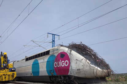 Imagen del tren de OUIGO afectado por|para la rotura de la catenaria.