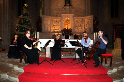 La formació Liverpool String Quartet, la soprano Ana Puche en el recital de Howard Blake celebrat a Montblanc.