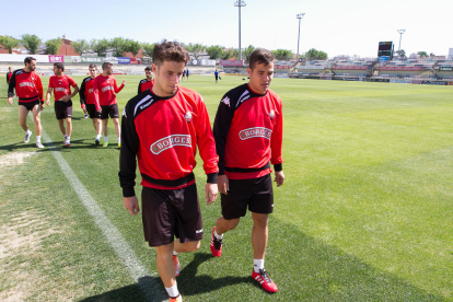 Ricardo Vaz y Samu, al primer entrenamiento después del ascenso.