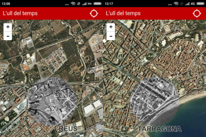 Captures de la cartografia d eTarragona i Reus amb l'apliació per a mòbils.