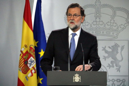 El president espanyol, Mariano Rajoy, en la compareixença després del Consell de Ministres extraordinari pel 155.