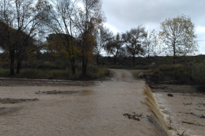 Imagen del resultado de la lluvia en la riera de Maspujols en su paso por Riudoms, en el Baix Camp.