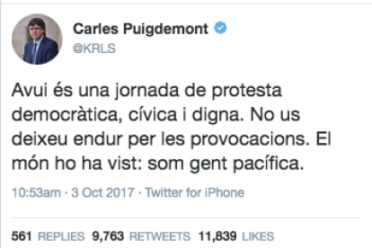 El tuit del President Puigdemont