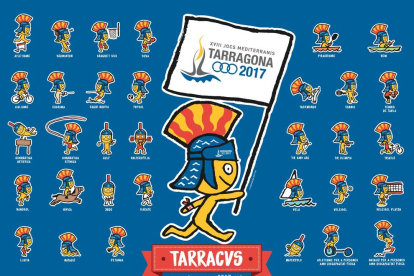 Aplicacions de la mascota Tàrracvs dels Jocs Mediterranis amb els diferents esports