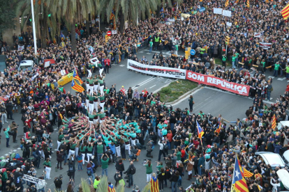 Imatge de la capçalera de la manifestació de Barcelona.