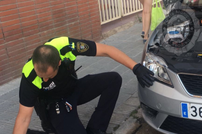 La Policía Local del Vendrell se dirigió al lugar de los hechos dispuesta a rescatar el gato atrapado en el coche.