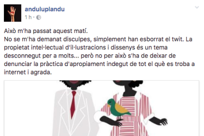 El escrito que Anduluplandu ha colgado en su página de Facebook.