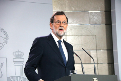 El presidente español, Mariano Rajoy, en la comparecencia en La Moncloa de este miércoles, 11 de octubre