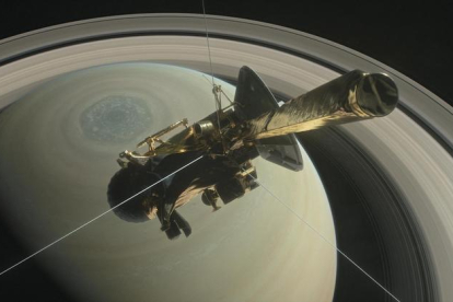 Imatge de l'última capbussada de la nau Cassini a Saturn.