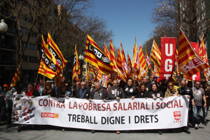 La capçalera de la manifestació de l'1 de maig que Tarragona va acollir el 2016.