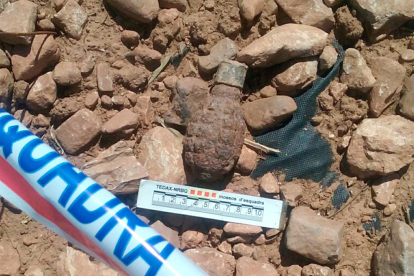 Imagen de la granada encuentrada en la finca de Alcover.