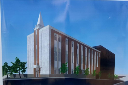Aspecto final que tendrá la capilla que los mormones construyen en la calle Doctor Mallafrè.