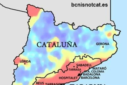 Mapa de la zona que formaria Tabarnia, la comunitat autònoma que se separaria de Barcelona i que demana 'Barcelona is not Catalonia'.