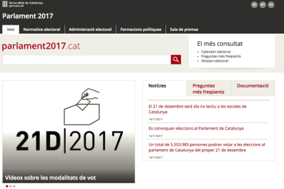 Captura de la web institucional de les eleccions del 20-D.