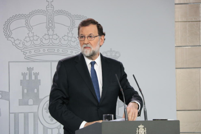 Mariano Rajoy, aquest matí, en la seva compareixença a La Moncloa.