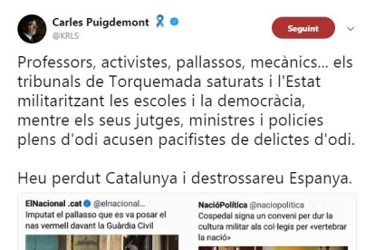 Piulada a Twitter de Carles Puigdemont.