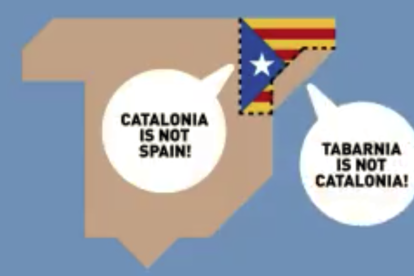 Instant del vídeo en el qual Tabarnia es presenta de forma oficial i diu 'hola' a Espanya i Europa.