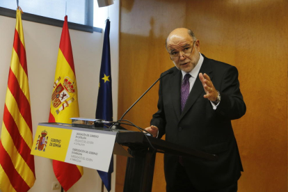 Pla mig del subdelegat del govern espanyol a Tarragona, Joan Sabaté, durant el discurs en la seva presa de possessió. Imatge del 4 de juliol de 2018