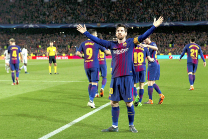 Messi després d'un gol el passat partit contra el Chelsea.