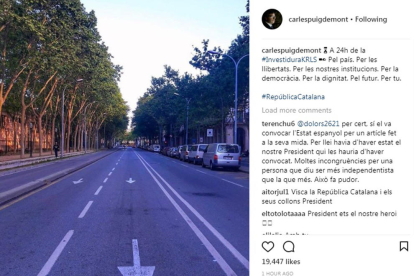 Publicació de Carles Puigdemont a Instagram, on es pot veure un dels carrers d'accés al Parlament de Catalunya