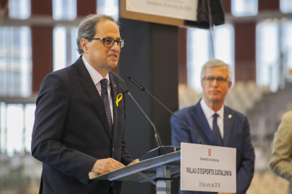 Imatge de la visita del president Quim Torra a la inauguració del Palau d'Esports Catalunya.