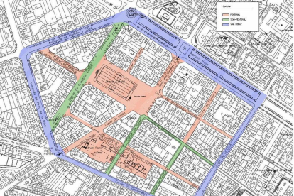 Este es el primer mapa presentado por Albert Abelló con las zonas que serán para peatones.