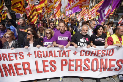 Imagen de la manifestación del Primero de Mayo en la Rambla Nova de Tarragona.