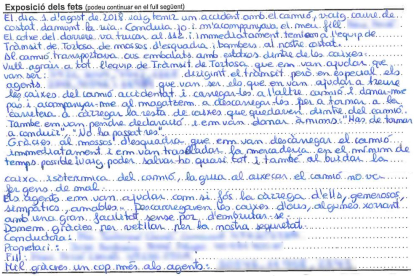 Imatge de la carta escrita a mà que la Maria va fer arribar als agents.