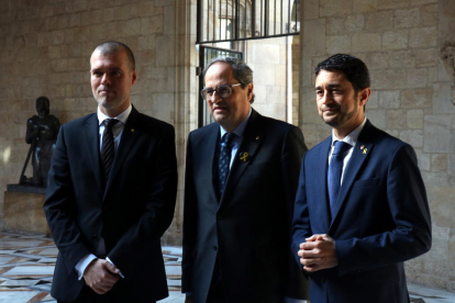 Josep Maria Cruset, Quim Torra, Tarragona y Damià Calvet en el Palau de la Generalitat.