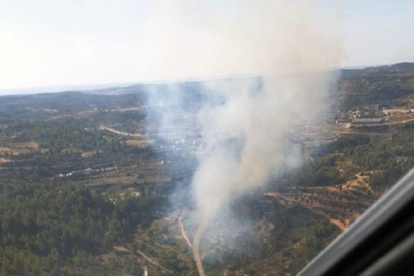 Imatge aèria de l'incendi forestal a Cervià de les Garrigues.