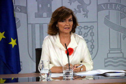 La vicepresidenta del gobierno español, Carmen Calvo, este viernes.