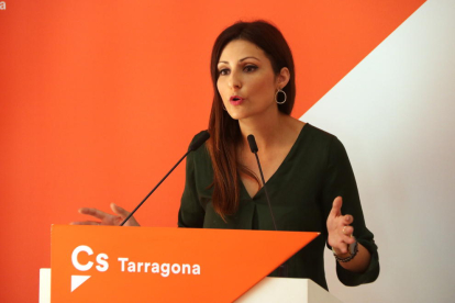 Primer pla de la líder de Cs a Catalunya, Lorena Roldán, en roda de premsa des de Tarragona, el 24 de setembre del 2019