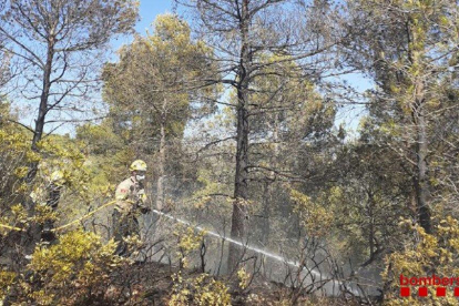 Un bomber treballant en l'incendi de