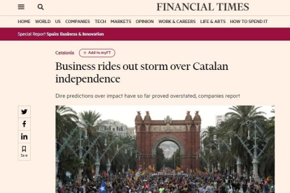Artículo del 'Financial Times' sobre la situación económica en Cataluña a raíz del proceso independentista.