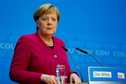 La canceller alemanya Angela Merkel durant la roda de premsa posterior a les eleccions estatals de Hesse a Berlín el 29 d'octubre del 2018.