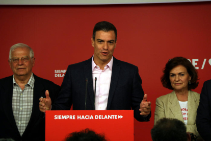 El secretari general del PSOE, Pedro Sánchez, a la seu de Ferraz.