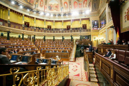 Imagen de archivo del hemiciclo del Congreso de los Diputados durante una comparecencia de Pedro Sánchez.