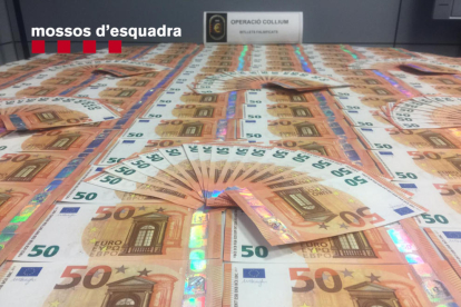 Bitllets de 50 euros intervinguts pels Mossos d'Esquadra.