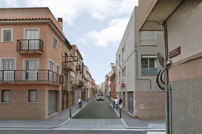 Recreació del carrer Alt de Sant Pere un cop finalitzades les obres de millora.