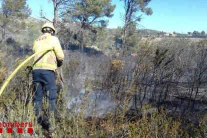 Els bombers treballant en l'extinció de l'incendi