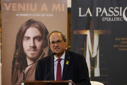 El president de la Generalitat, Quim Torra, durant la seva intervenció en l'acte de presentació de la temporada de Passions 2019.
