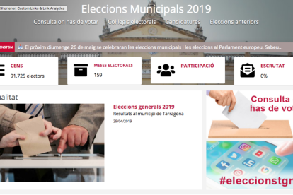Imatge de la pàgina web per les eleccions municipals de Tarragona.