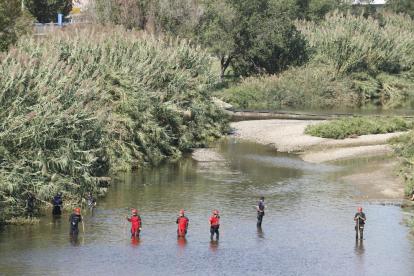 Mossos d'Esquadra i Bombers pentinant el riu Besòs a la recerca del nadó que hauria estat abandonat.