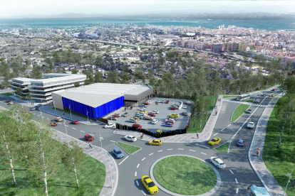 La nueva rotonda que se construirá en la carretera de Santes Creus y, a la izquierda, la zona comercial y el espacio residencial.