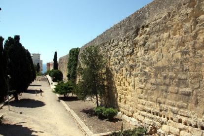Pla general d'un fragment de la Muralla de Tarragona a les proximitats del passeig de Sant Antoni.