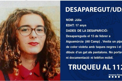 Júlia de 17 años ha desaparecido este jueves en Aiguamúrcia.