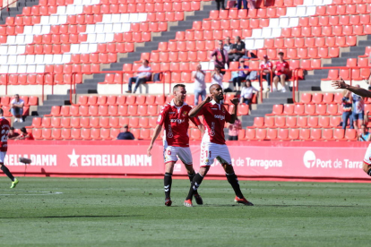 José Kanté celebra el gol que li va marcar al Mallorca al Nou Estadi.
