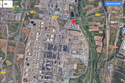 Vista aérea de las instalaciones de la empresa donde ha estado el escape de amoníaco.